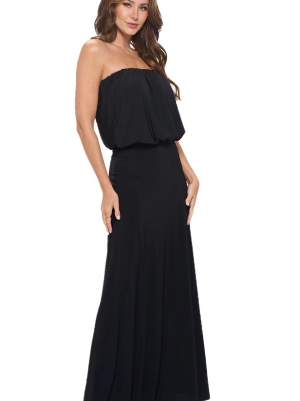 Veronica M Black Strapless Blouson Maxi Dress